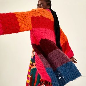 🎉🥳🎉Farm Rio Bold & Bright Block-Striped Chunky Oversized Open Cardigan 🌈